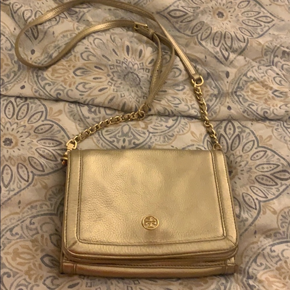 Gold Tory Burch crossbody purse